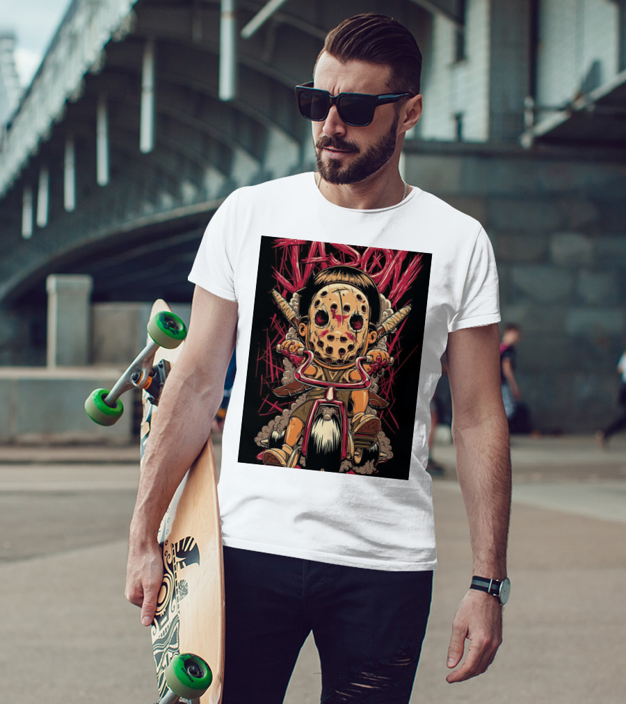 Jason Masked Tricycle Rider With Knives T-Shirt