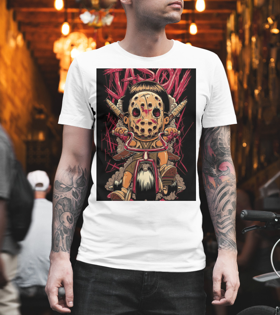 Jason Masked Tricycle Rider With Knives T-Shirt