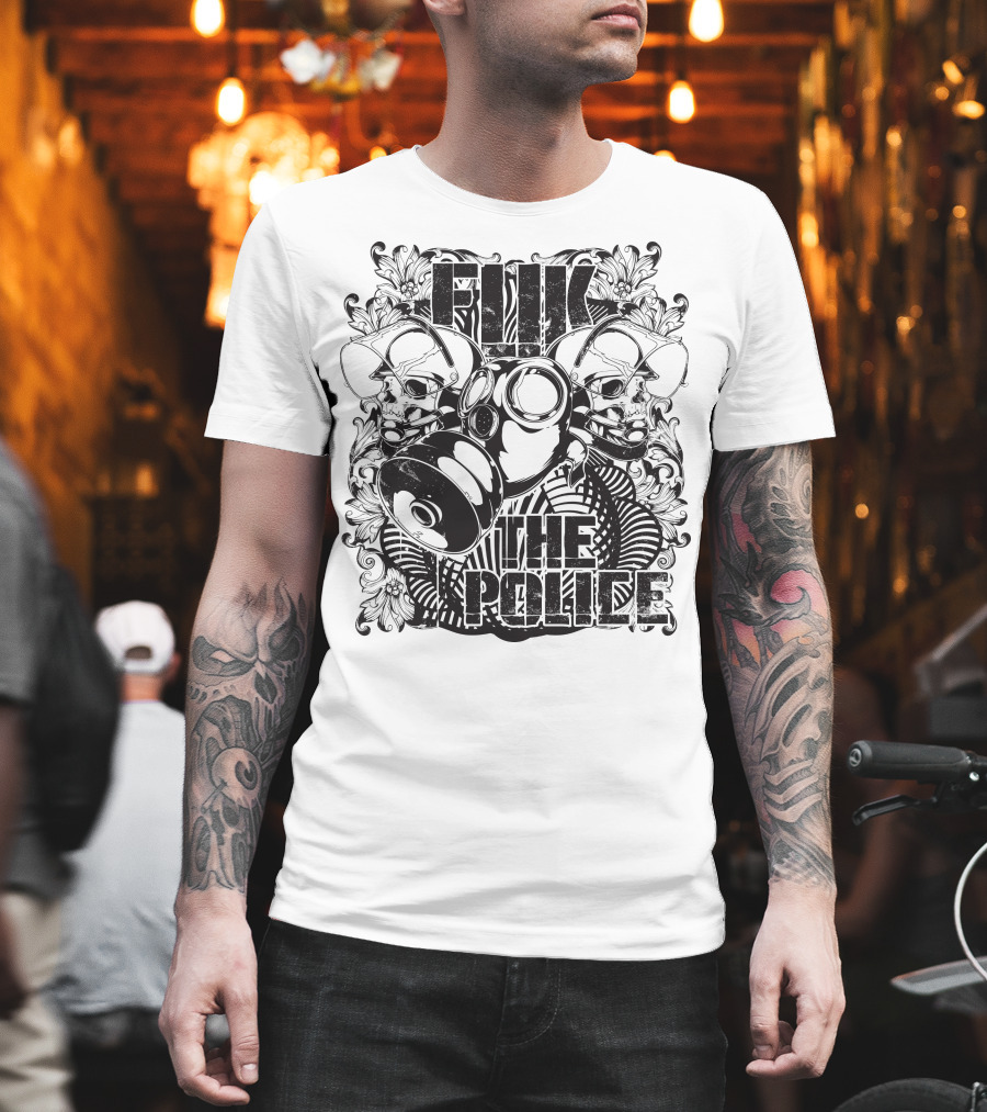 Fuk The Police Gas Mask Skull T-Shirt