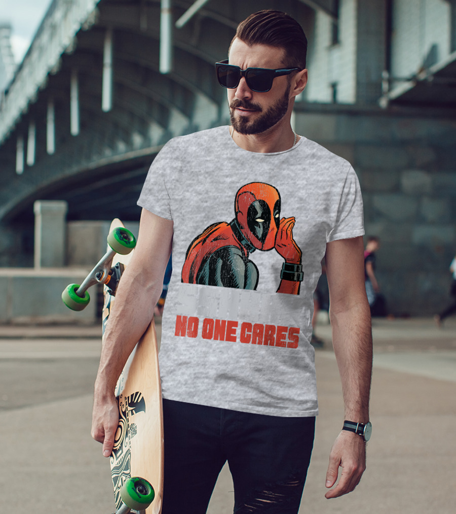Marvel Deadpool SSHHHH No One Cares Whisper Red And Black Suit Hero T-Shirt