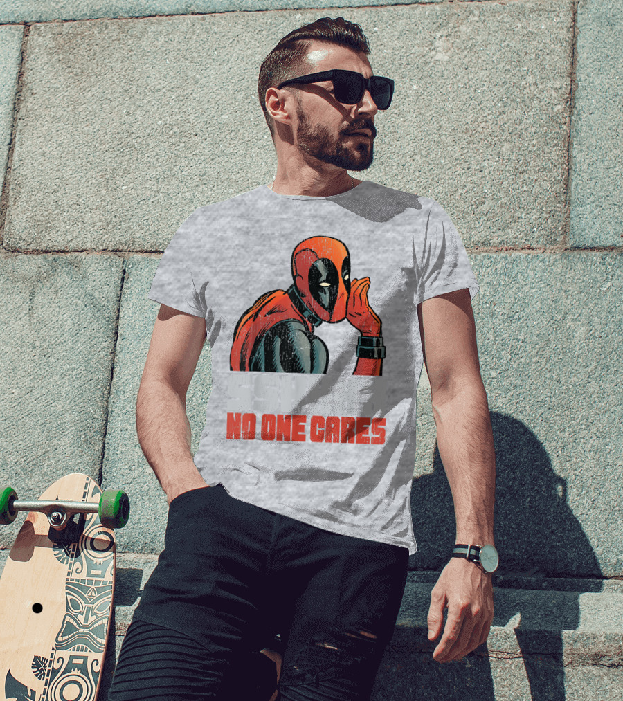 Marvel Deadpool SSHHHH No One Cares Whisper Red And Black Suit Hero T-Shirt