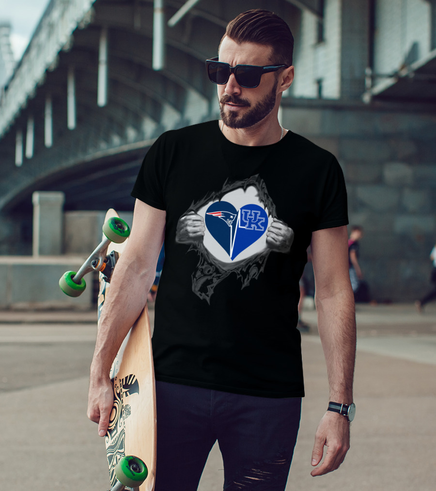 Patriots Logo And Kentucky Wildcats Uk Heart Shape T-Shirt