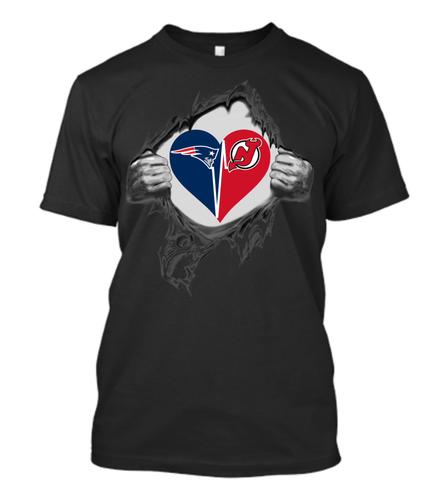 Patriots New Jersey Devils Heart Design Torn Fabric T-Shirt