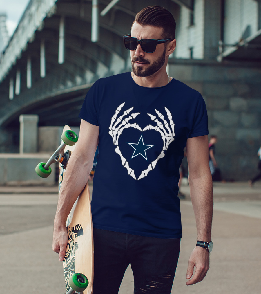 Cowboys Skeleton Hands Heart Star T-Shirt
