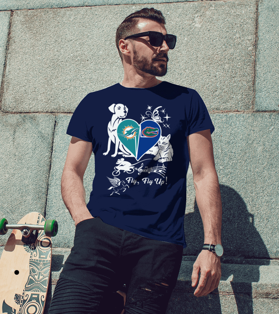 Miami Dolphins Florida Gators Heart Fly Fly Up! T-Shirt
