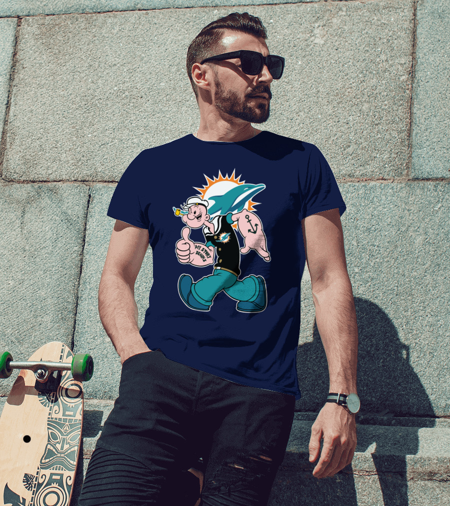 Miami Dolphins Popeye My Jerry Beat Navy Blue T-Shirt