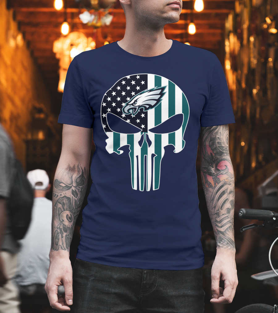 Philadelphia Eagles American Flag Punisher Skull T-Shirt