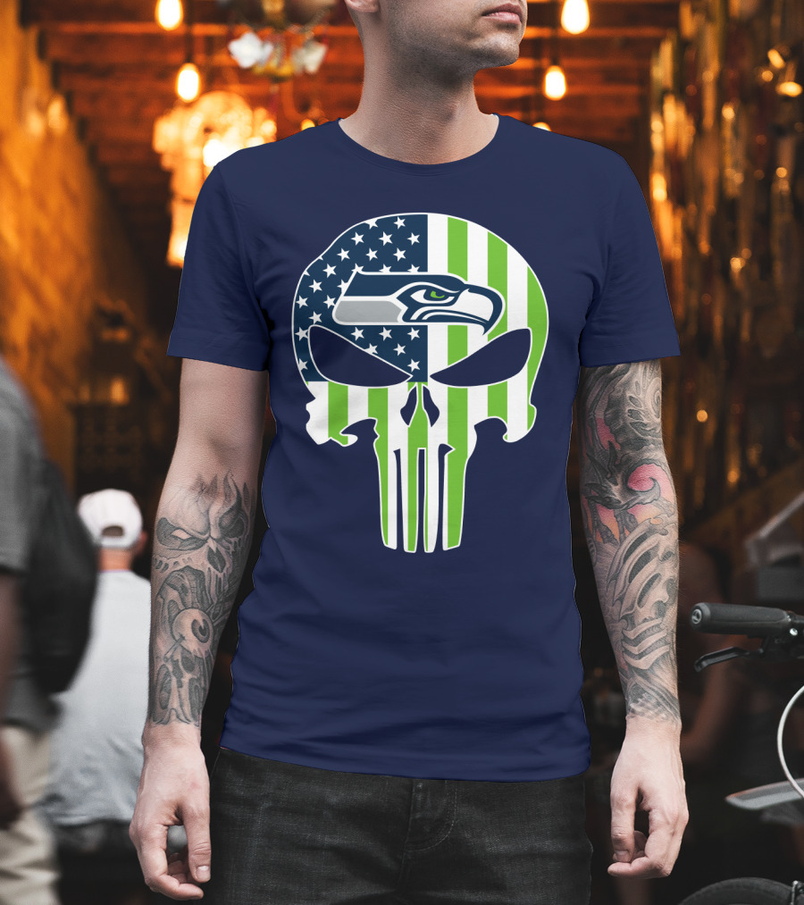 Seahawks American Flag Punisher Skull T-Shirt