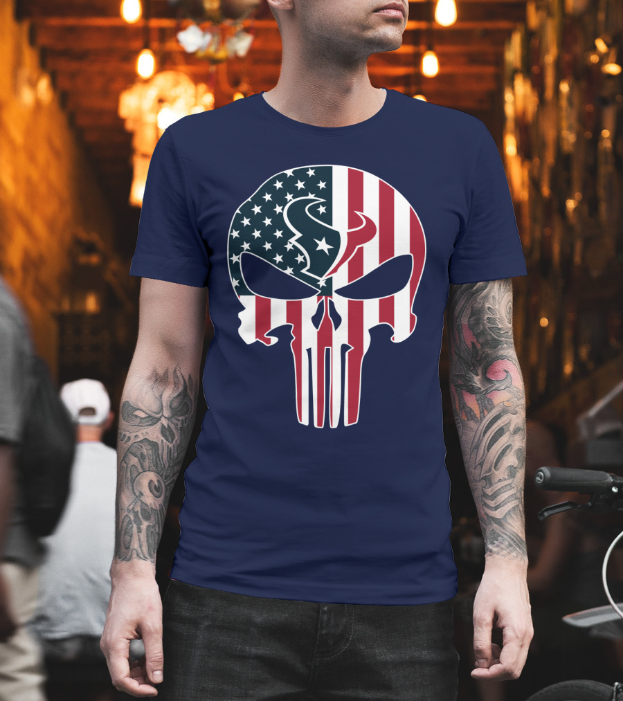 Texans Punisher Skull American Flag T-Shirt