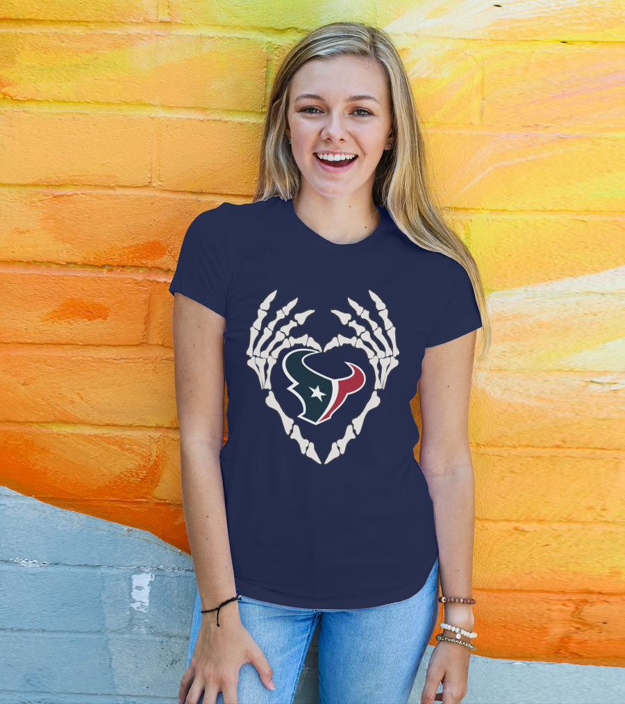 Texans Skeleton Hands Heart T-Shirt