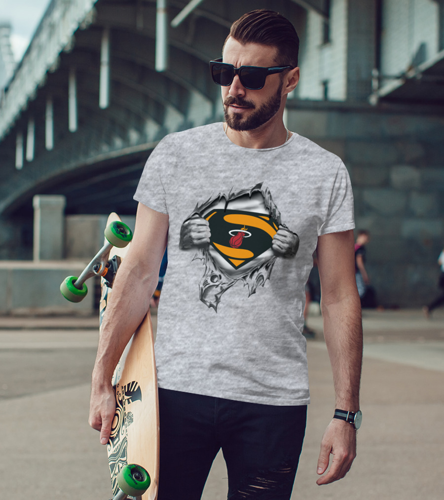 Miami Heat Superhero Basketball Logo Silver T-Shirt