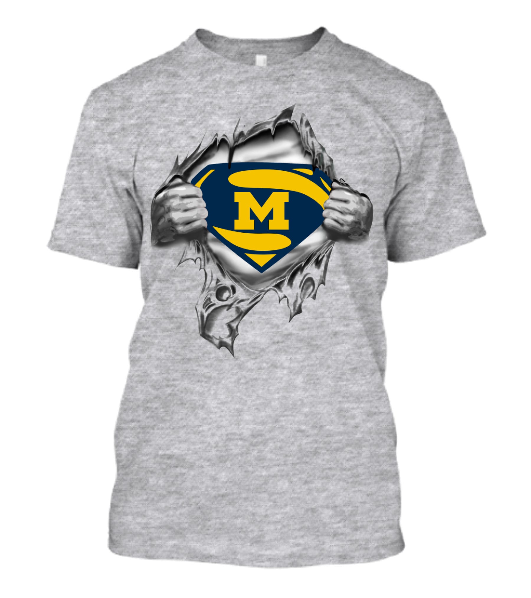 Michigan Wolverines Superhero Logo Ripped Effect T-Shirt