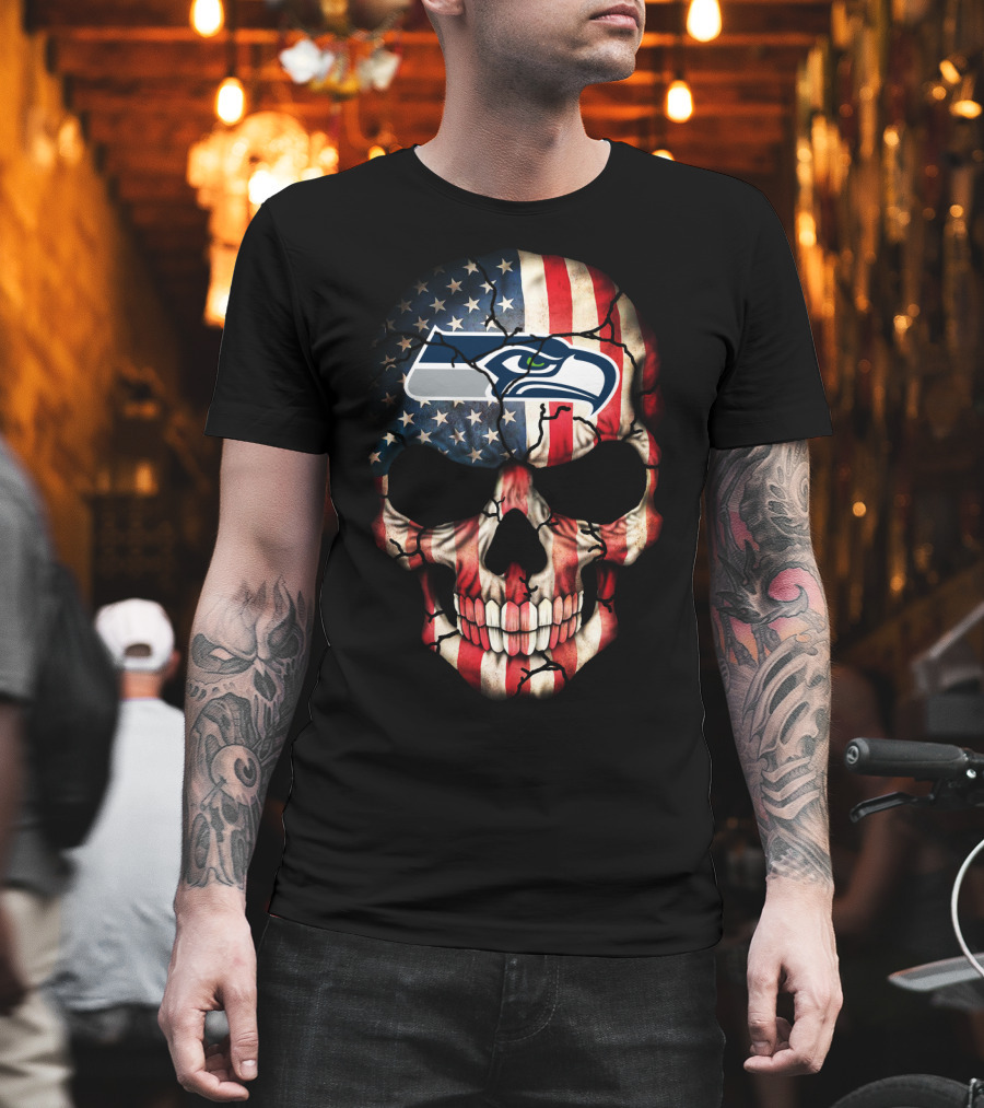 Seahawks American Flag Skull T-Shirt