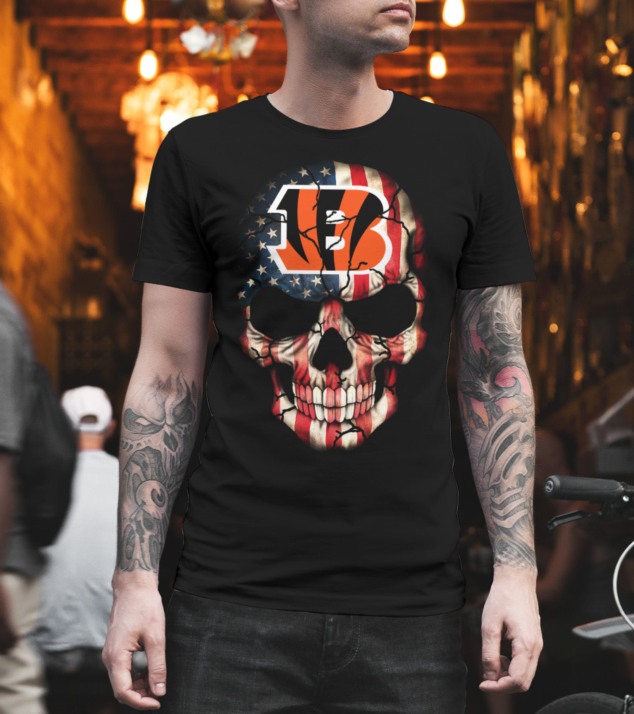 Bengals Skull American Flag T-Shirt