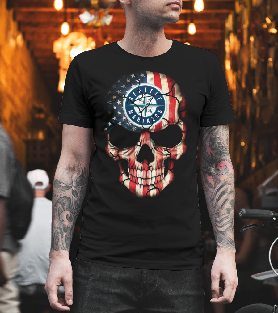 Seattle Mariners American Flag Skull T-Shirt