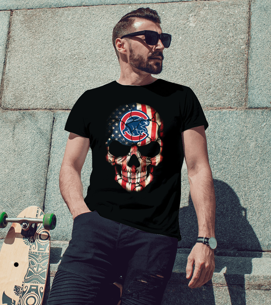 Chicago Cubs American Flag Skull T-Shirt