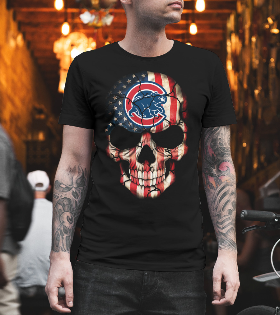 Chicago Cubs American Flag Skull T-Shirt
