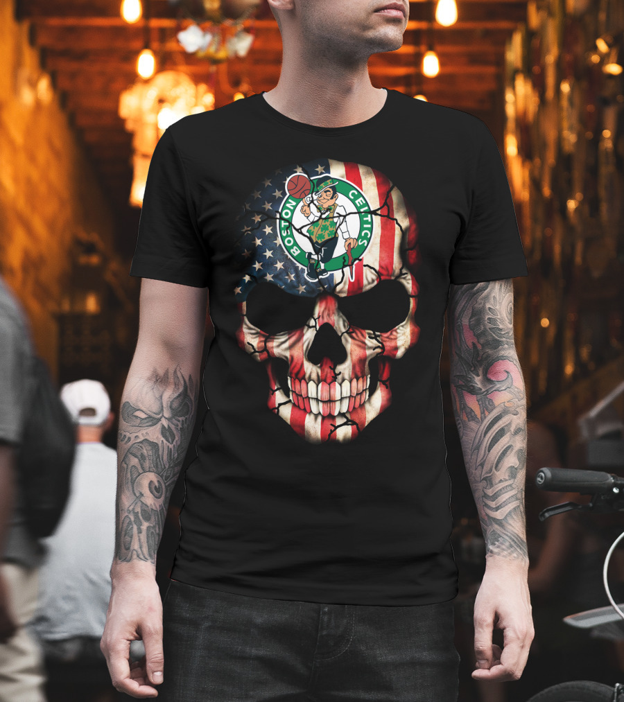 Boston Celtics Skull American Flag T-Shirt