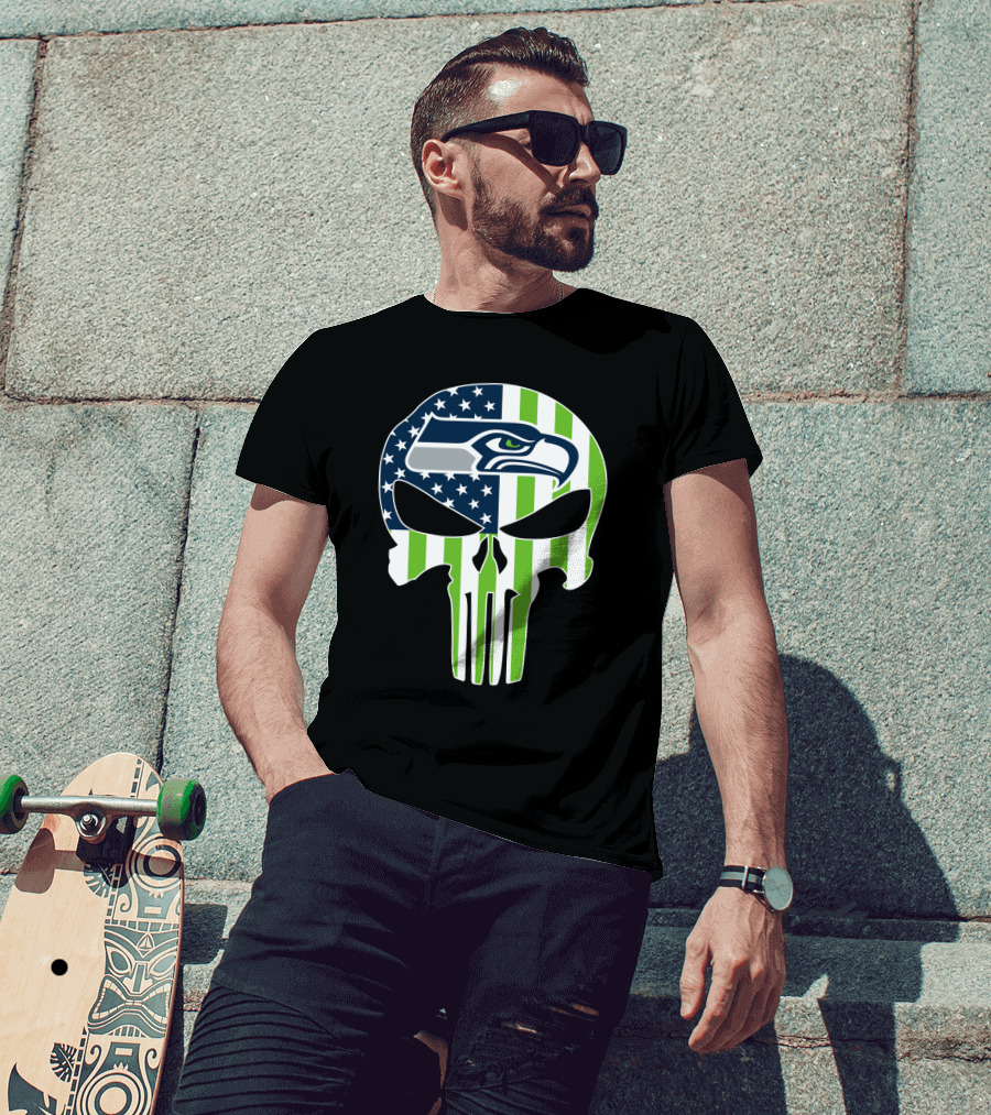 Seahawks Skull American Flag T-Shirt