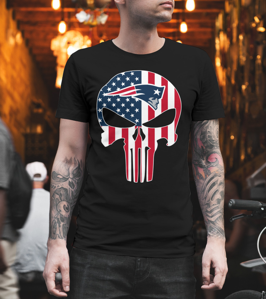 Patriots Skull American Flag Punisher Style T-Shirt