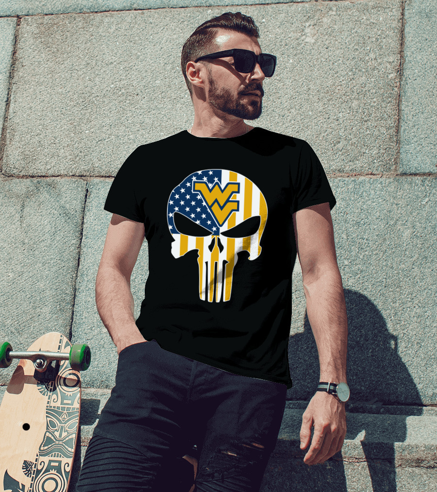 Wv American Flag Punisher Style West Virginia Mountaineers T-Shirt