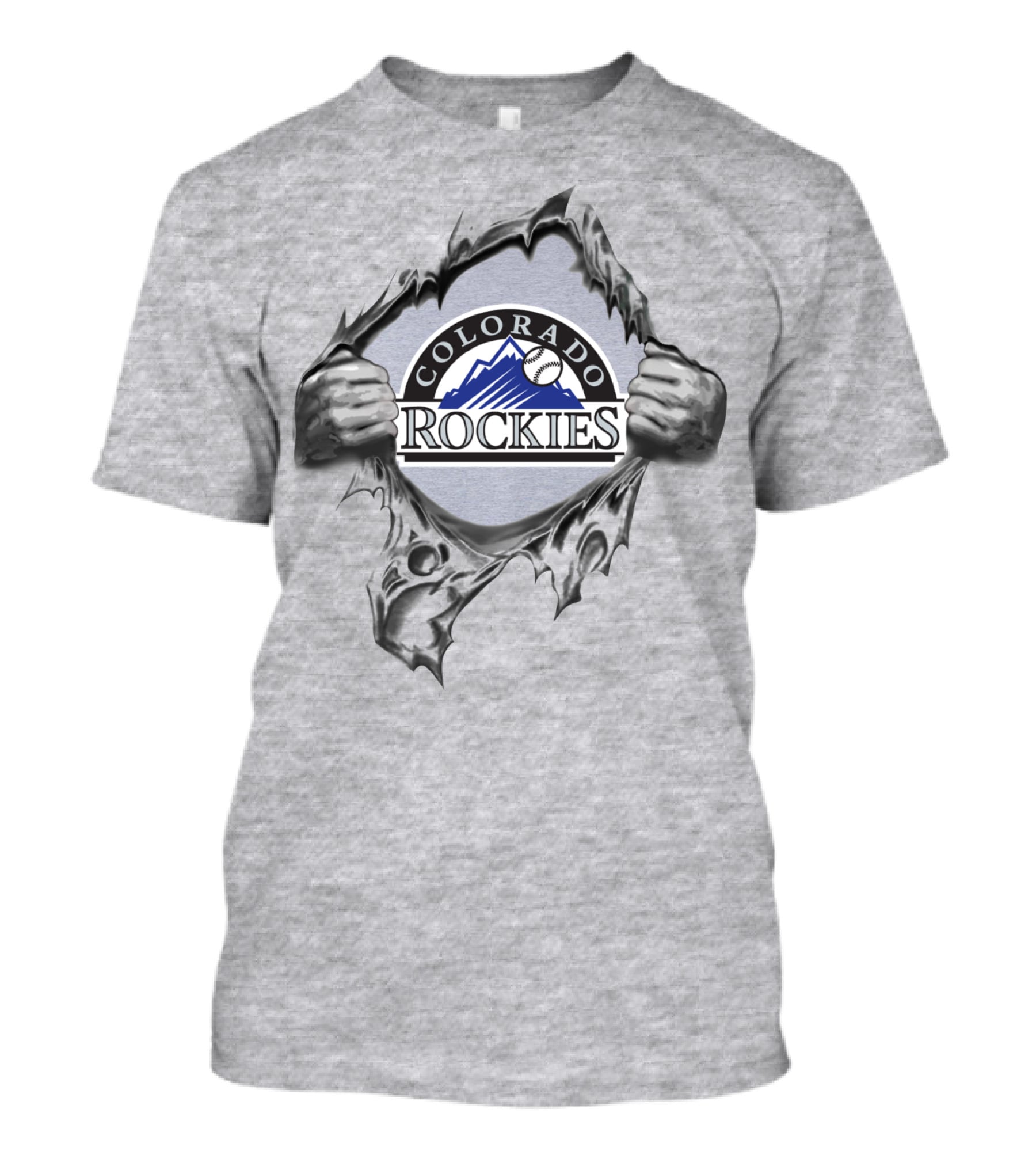 Colorado Rockies Baseball Logo With Ripped Effect And Classic Mountain T-Shirt