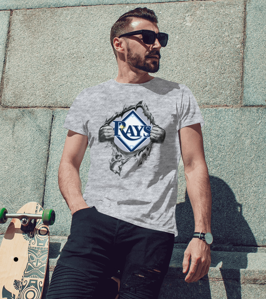 Rays Baseball Logo Torn Metal Effect T-Shirt