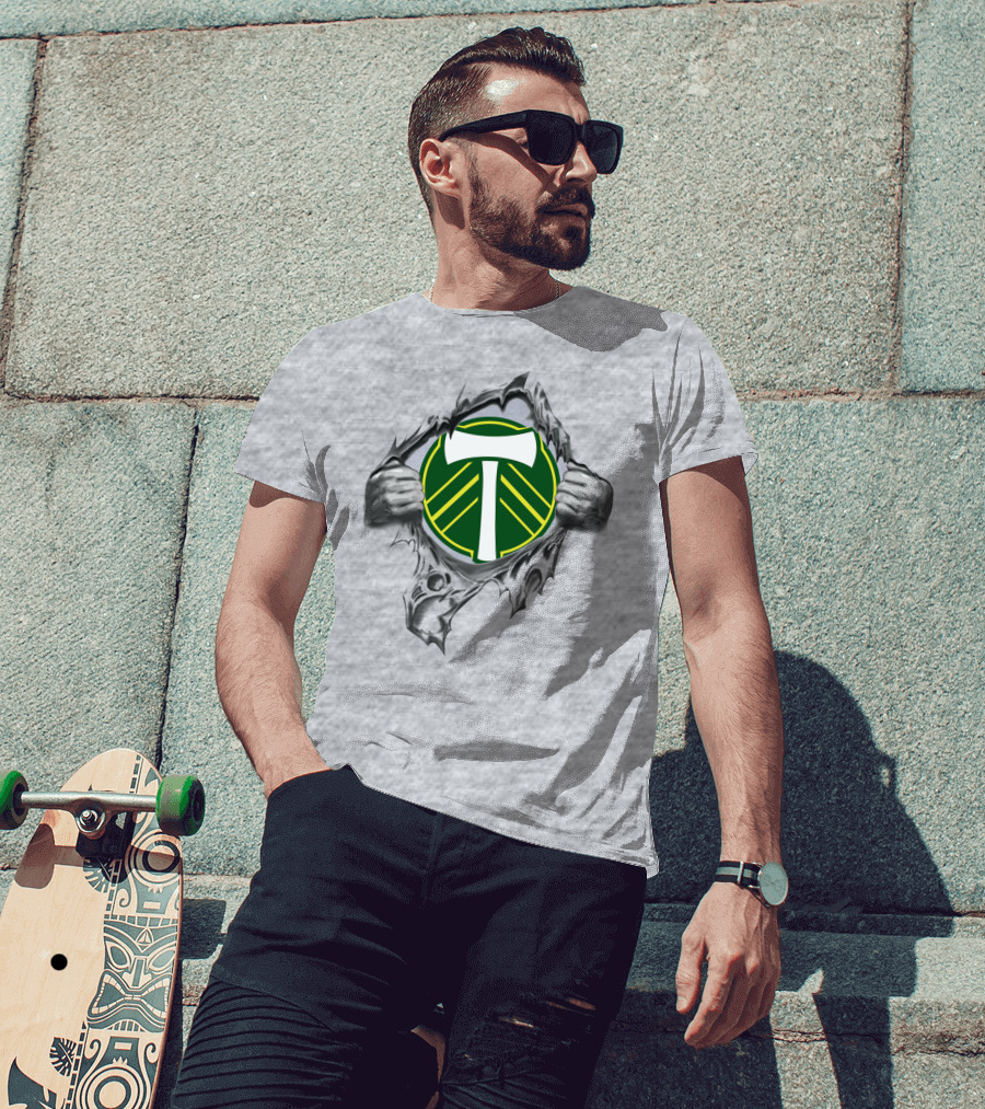 Portland Timbers Logo With Ripped Background And Hands T-Shirt