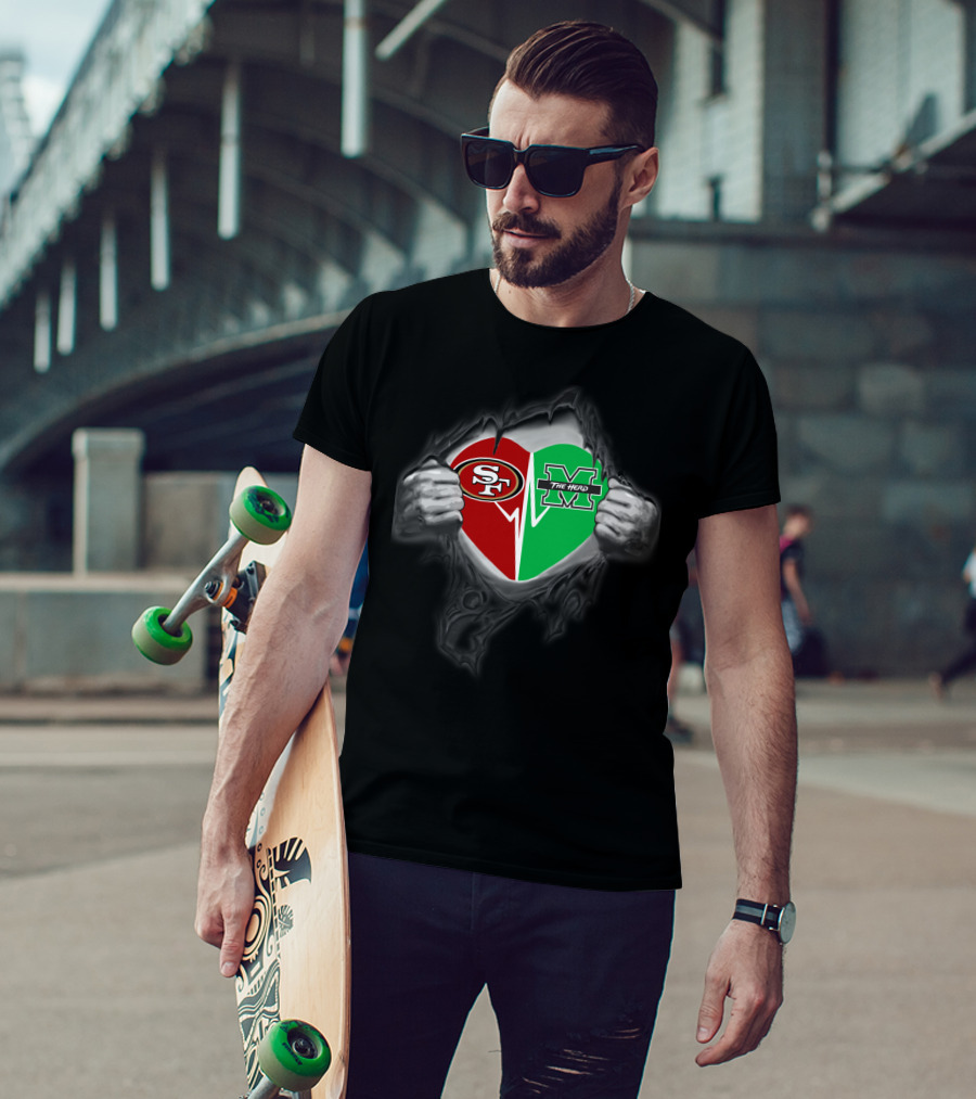 Marshall Thundering Herd San Francisco 49ers Heart Logo Fusion T-Shirt