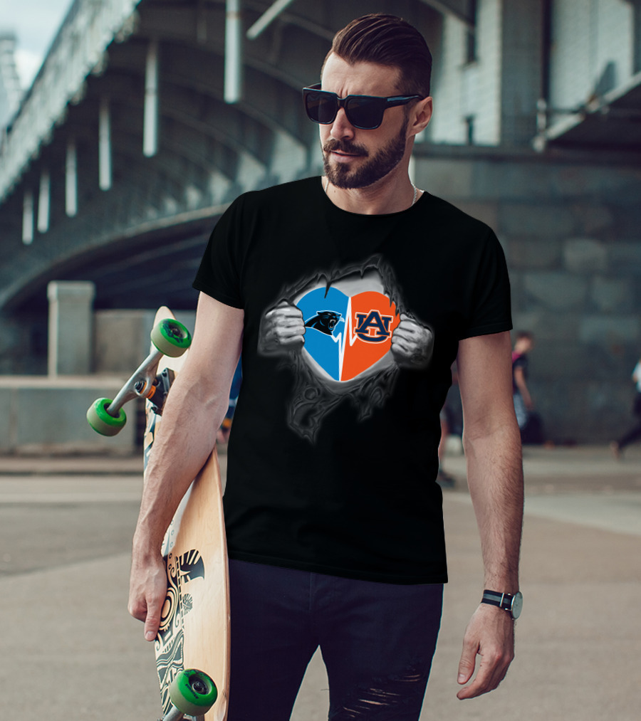 Carolina Panthers Auburn Tigers Heart Logo Combo T-Shirt