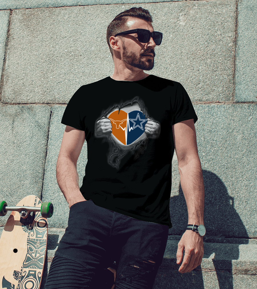 Texas Longhorns Cowboys Heart Rip T-Shirt