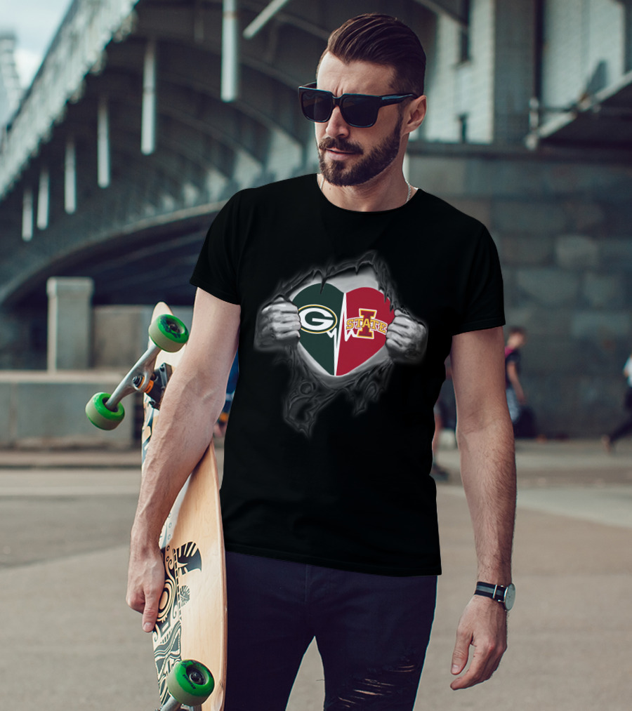 Green Bay Packers Iowa State Cyclones Heart T-Shirt