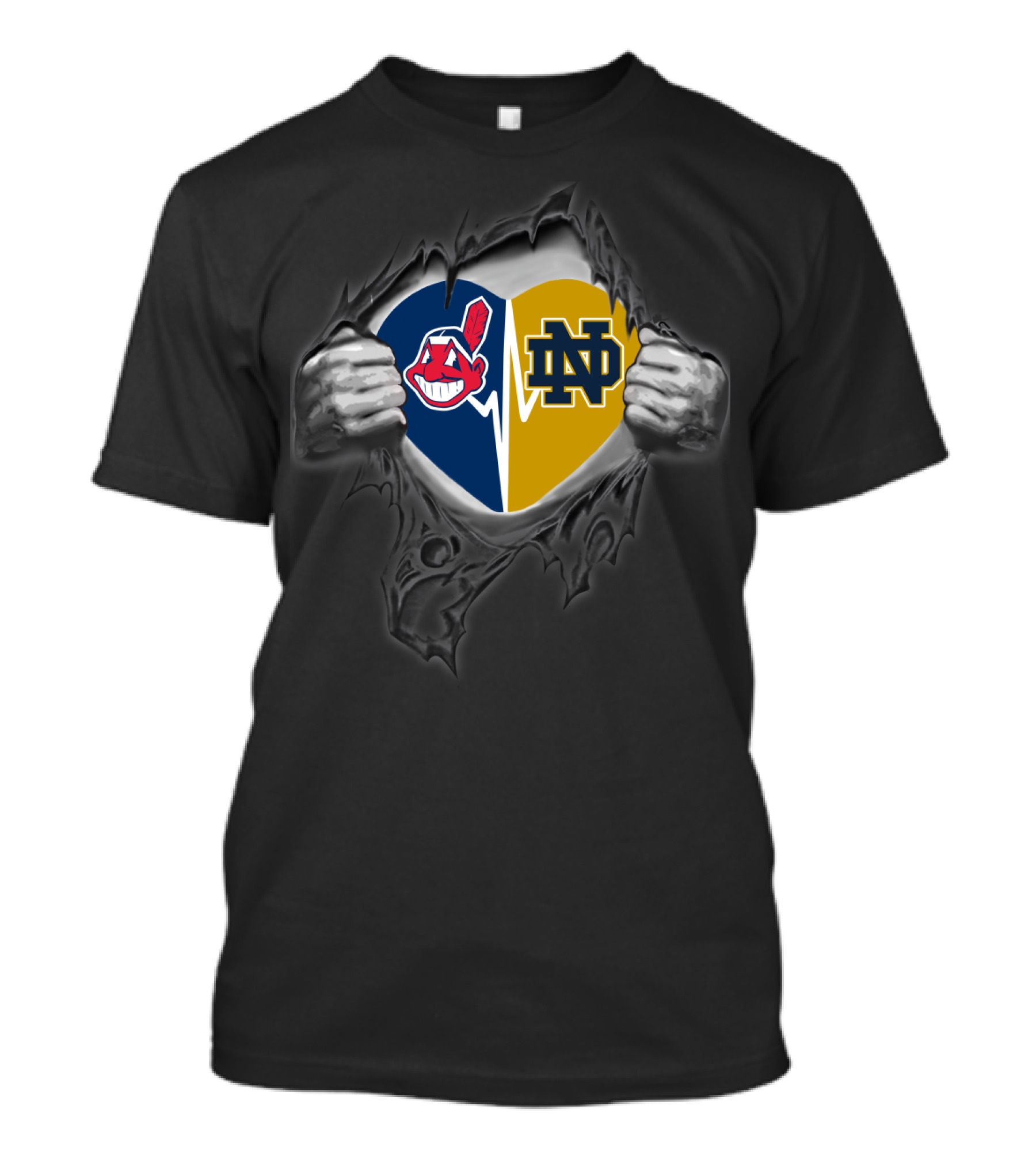 Cleveland Indians And Notre Dame Heart Logo Fusion T-Shirt