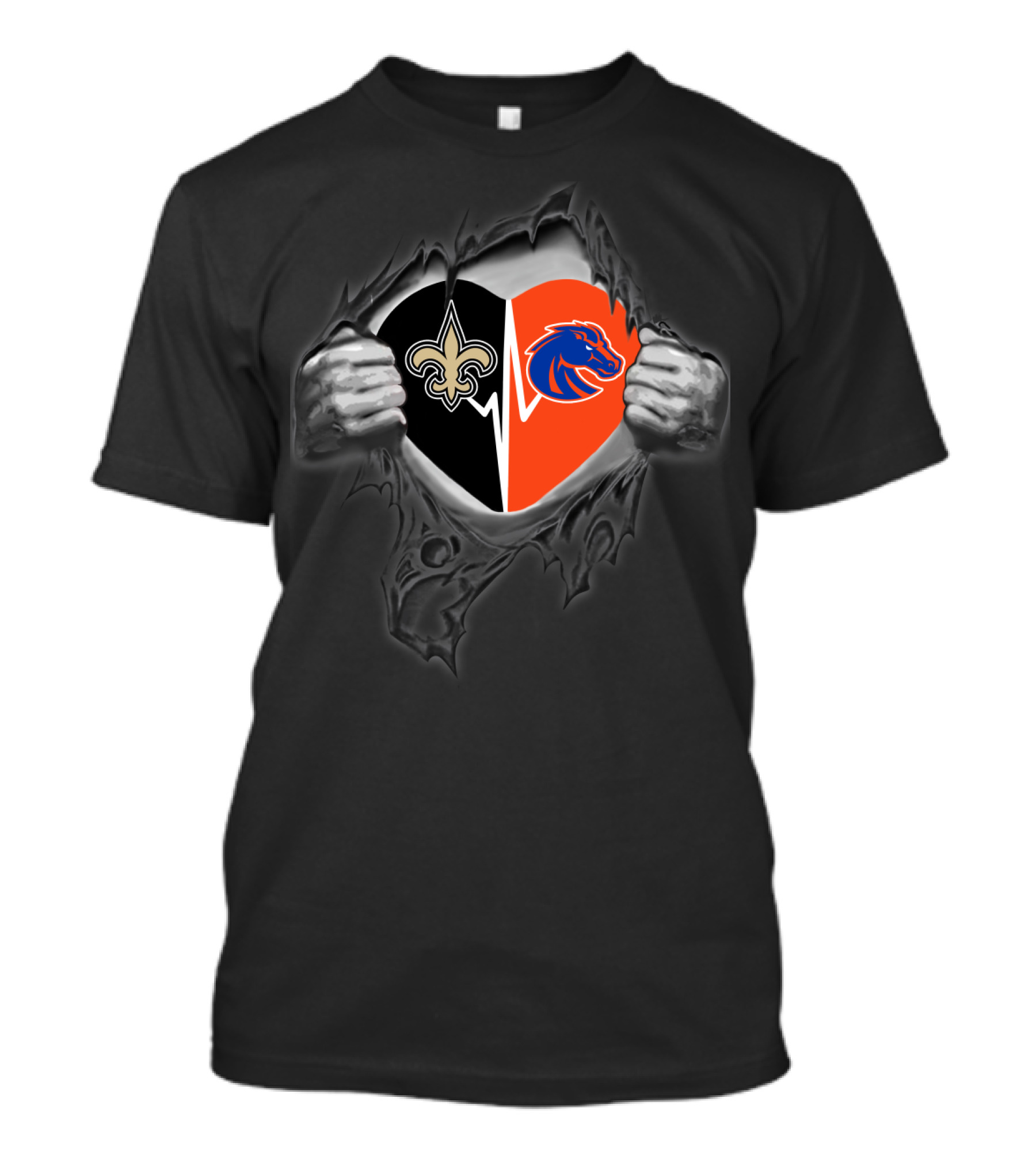 Saints Boise State Broncos Heart Logo Fusion T-Shirt