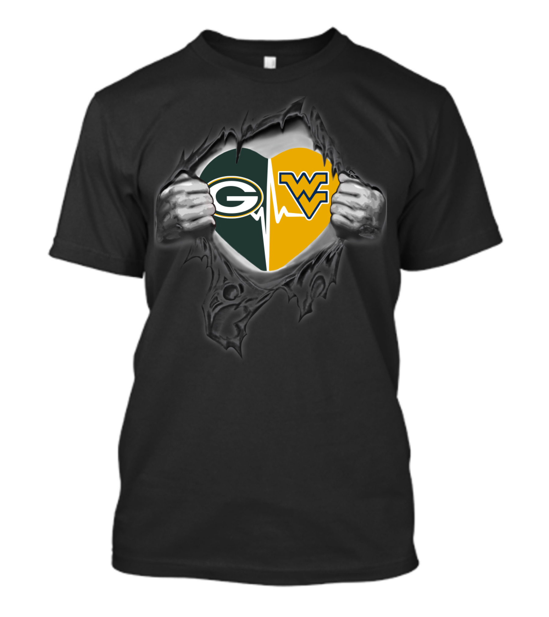 Packers Green Bay Heart West Virginia Mountaineers Wvu Heartbeat T-Shirt