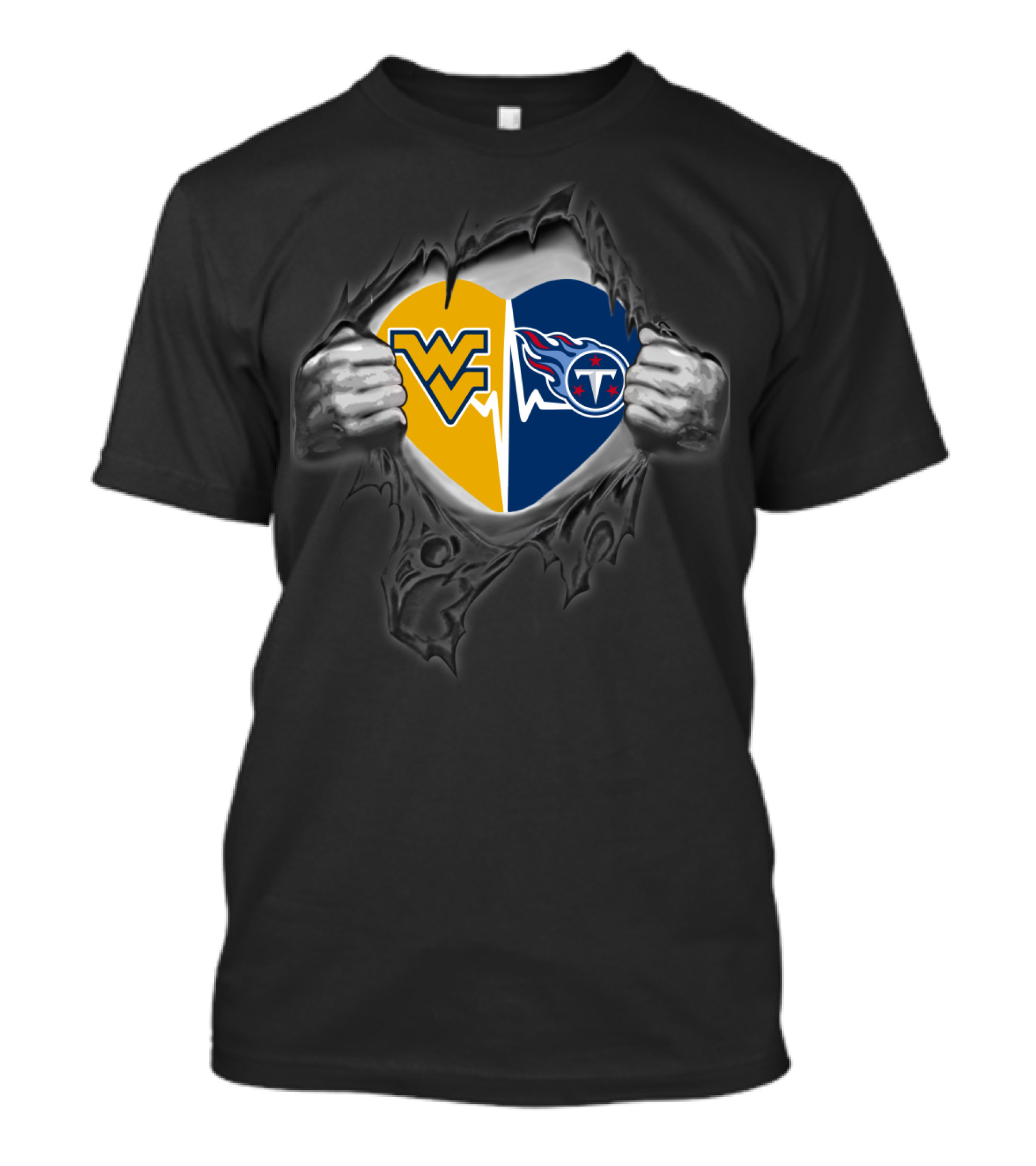 Titans West Virginia Mountaineers Heart Design Logo Fusion T-Shirt