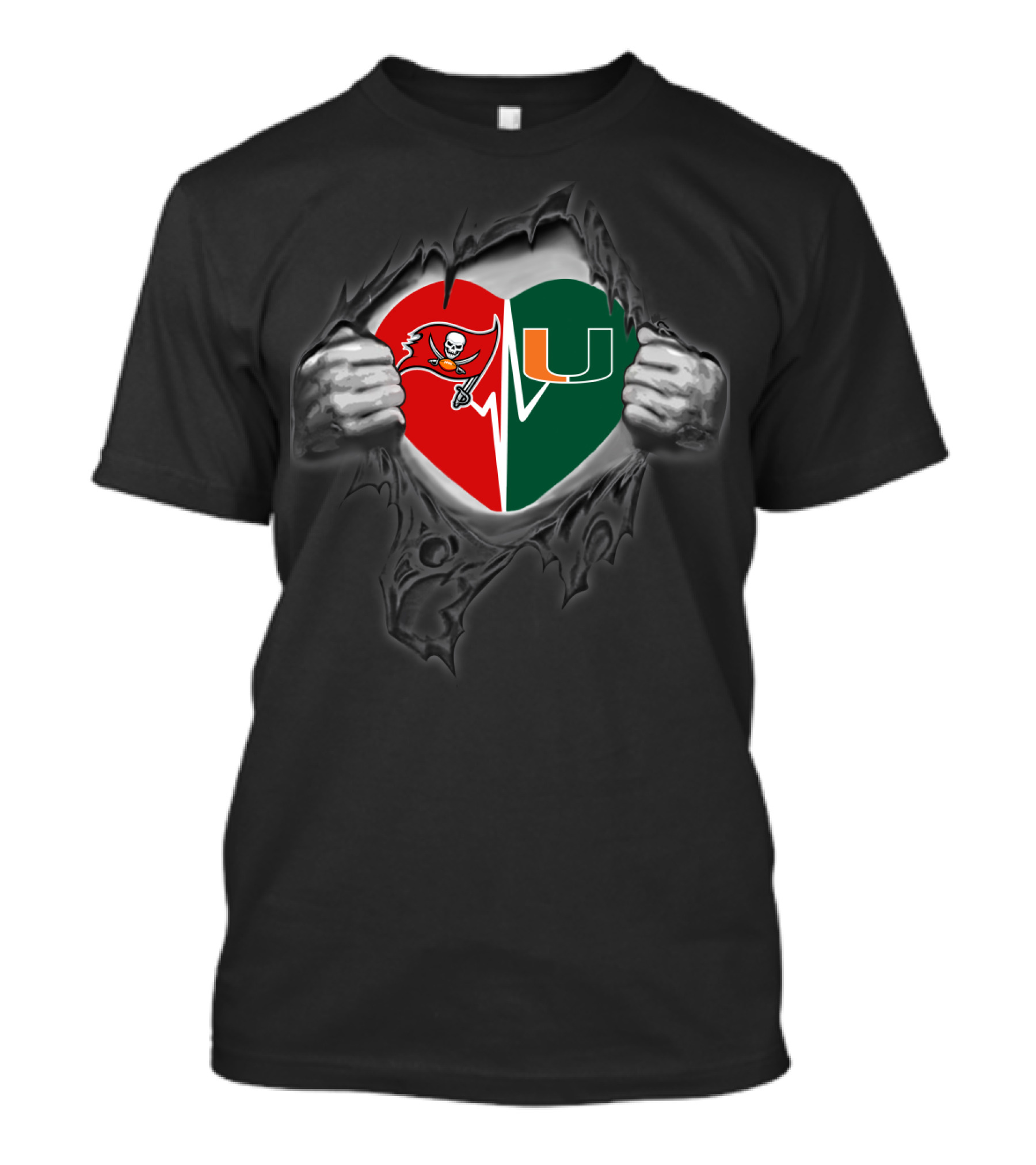 Buccaneers Miami Hurricanes Heart Logo Fusion T-Shirt
