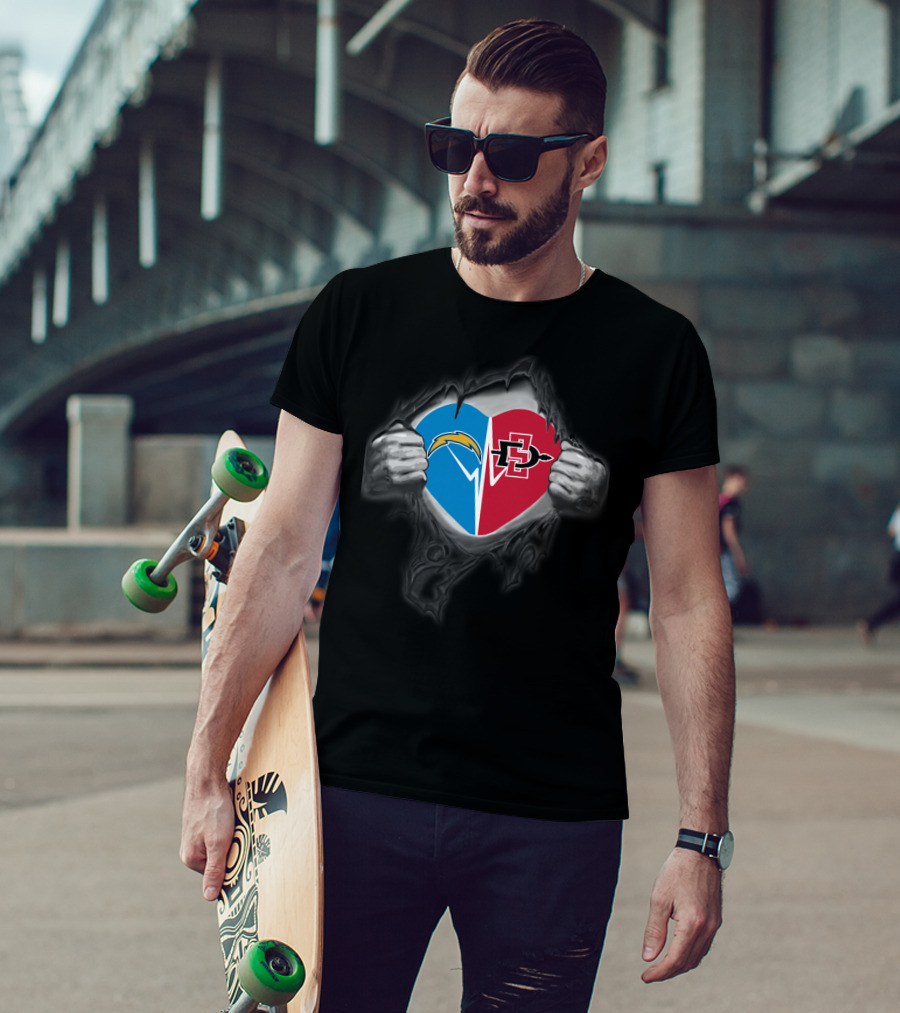 Chargers San Diego State Aztecs Heartbeat Logo Fusion T-Shirt
