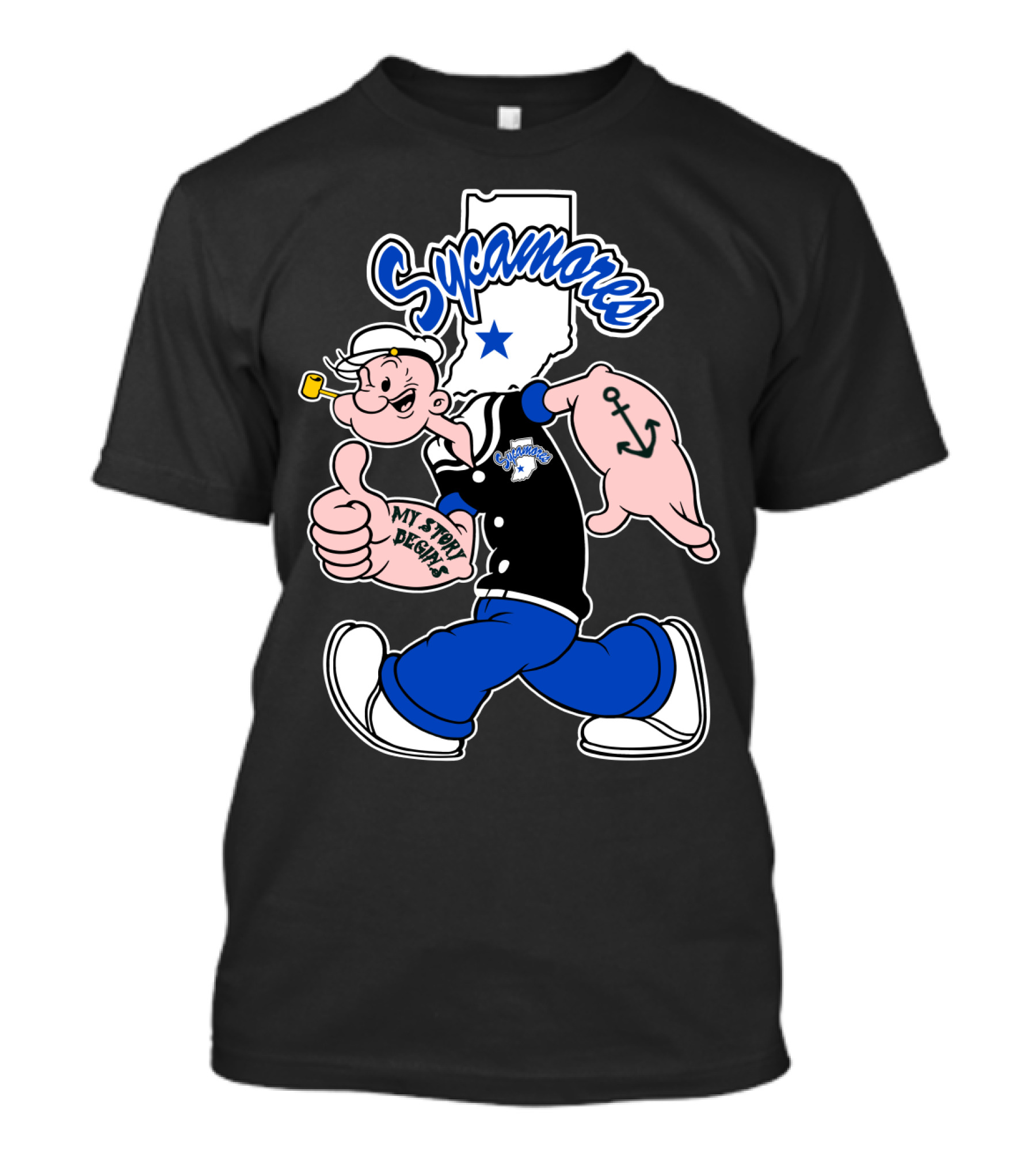 Sycamore Indiana State Sycamores My Story Begins Popeye Anchor T-Shirt