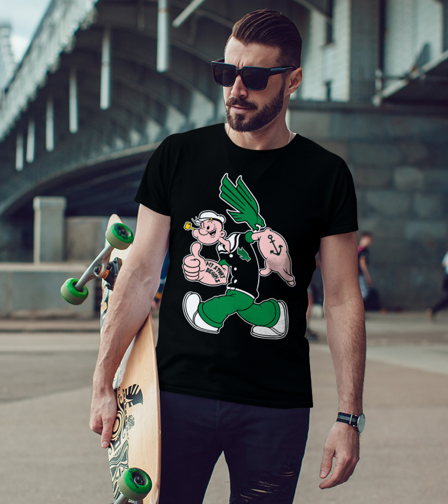 North Texas Mean Green My Story Designs Popeye Sailor Cartoon Anchor Pipe T-Shirt
