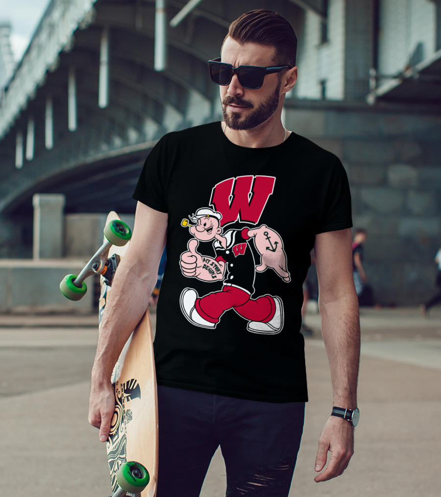 Wisconsin Badgers W Logo With Popeye Character T-Shirt