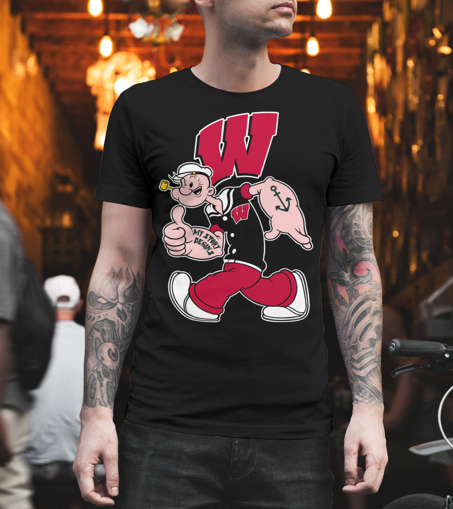 Wisconsin Badgers W Logo With Popeye Character T-Shirt