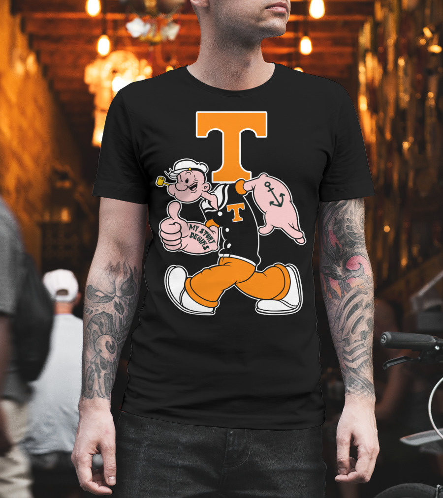 Tennessee Volunteers Popeye Character With Orange T And Anchor Tattoo T-Shirt