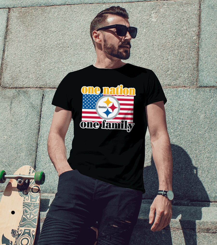 One Nation One Family Steelers American Flag T-Shirt