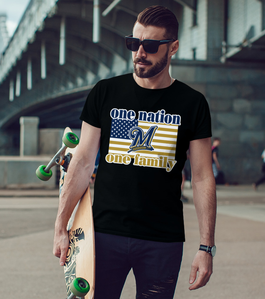 One Nation One Family Milwaukee Brewers 46 American Flag T-Shirt