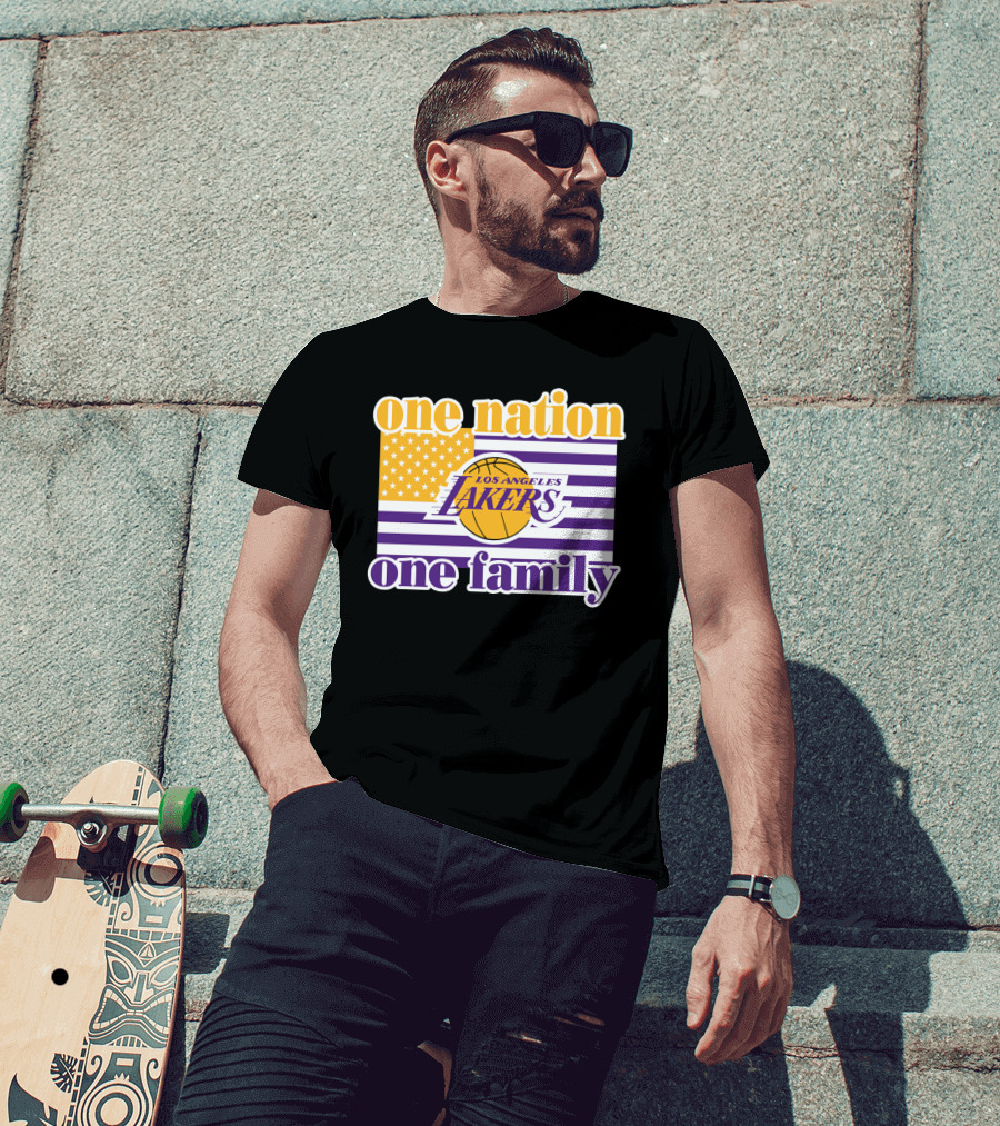 Los Angeles Lakers One Nation One Family American Flag T-Shirt