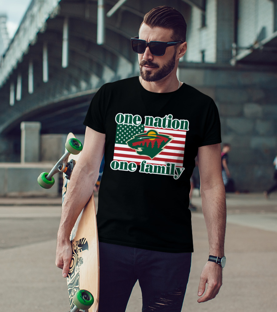 One Nation One Family 102 Minnesota Wild American Flag T-Shirt