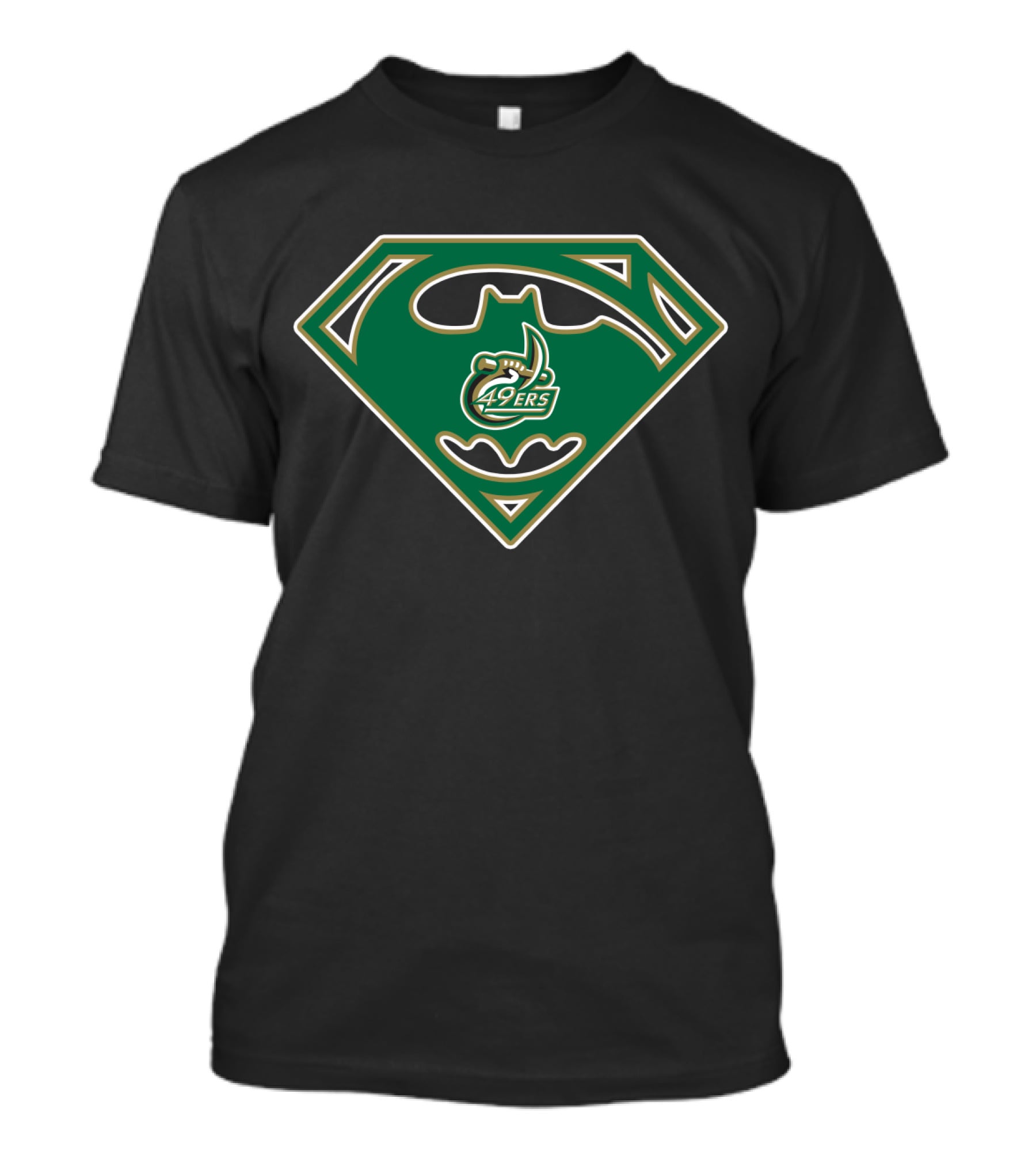 Charlotte 49ers 85 Batman Superman Logo Fusion T-Shirt