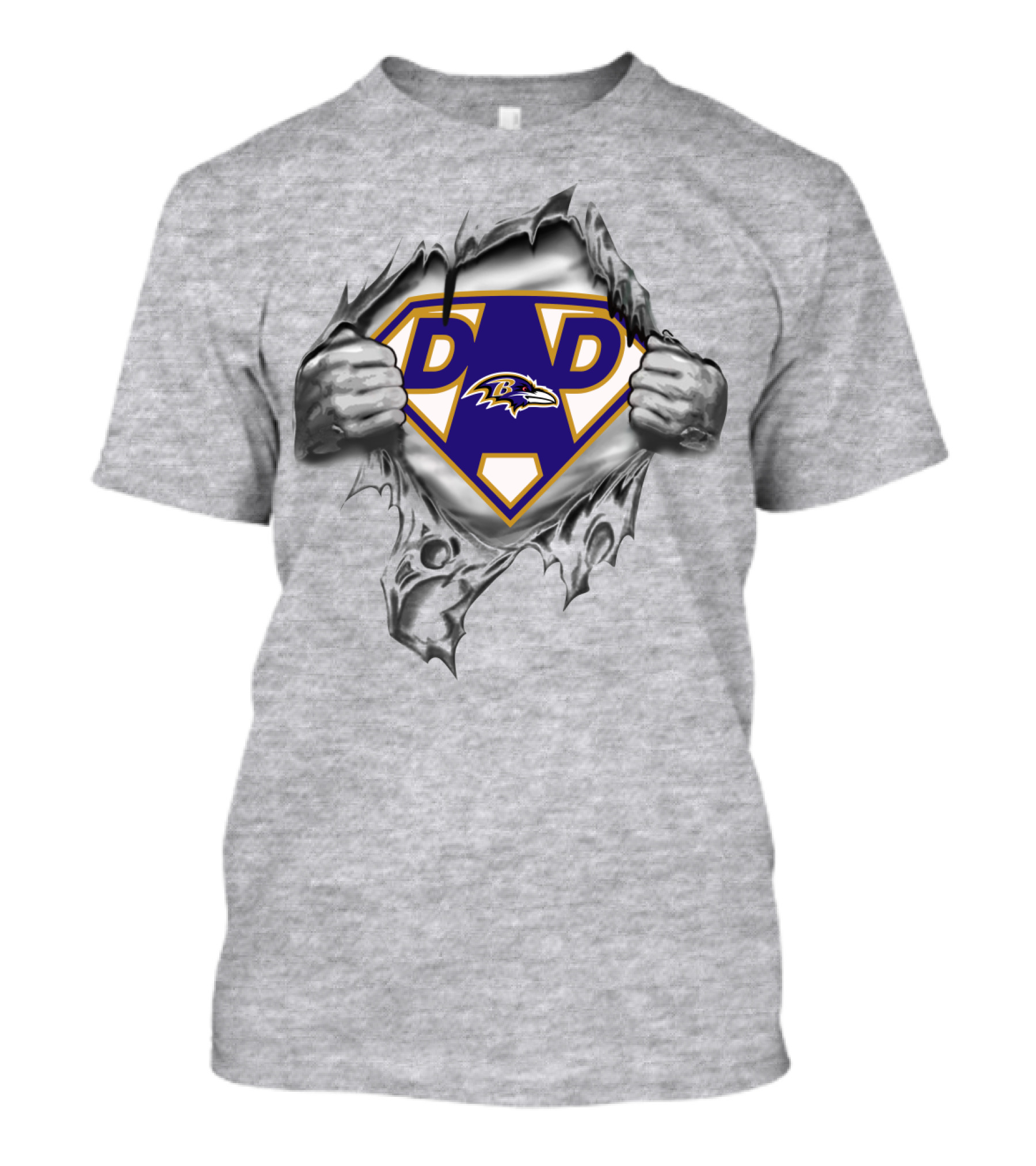 Baltimore Ravens Super Dad Logo With Shield And Ripped T-Shirt