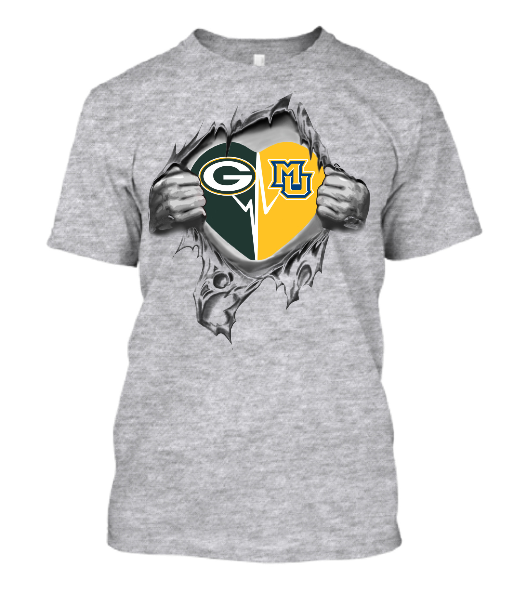 Packers Heart With Marquette Golden Eagles T-Shirt
